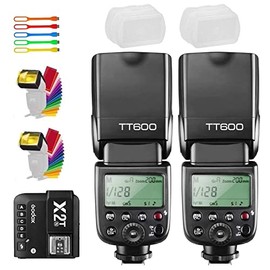 Godox 2X TT600 High Speed Sync 2.4G GN60 Camera Flash Speedlite Speedlight with Godox X2T-N Wireless Remote Trigger Transmitter Compatible for Nikon Camera & 2X Diffusers & 2X Filters & USB LED