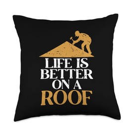 Best Roofer Boots Nail Gun Roof Repair Kit Gifts Life is Better Roof Repair Services Roofer Throw Pillow, 18x18, Multicolor