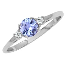 Silvershake Petite Genuine Tanzanite and White Topaz 925 Sterling Silver Promise Ring Size 9