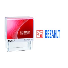 COLOP Text Stamp Printer 20 Paid and Pictogram, Imprint Colour Blue/Red, for Immediate Use, Ready Stamp with Stock Text and 2-Colour Cushion