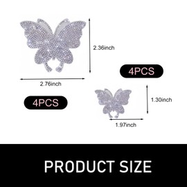 Ferianl 8PCS Butterfly Car Decals, Bling Crystal Rhinestone Butterfly Sticker, Car Window Bumper Hood Stickers, Auto Decor Accessories for Women and Girl (White)