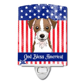 Caroline's Treasures BB2132CNL American Flag and Jack Russell Terrier Ceramic Night Light Compact, UL-Certified, Ideal for Bedroom, Bathroom, Nursery, Hallway, Kitchen, 6x4x3, Multicolor