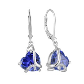 Aprila Women Heart Dangle Earrings 925 Sterling Silver Heart Leverback Drop Earrings with 5A Cubic Zirconia December Birthstone Tanzanite Color Jewelry
