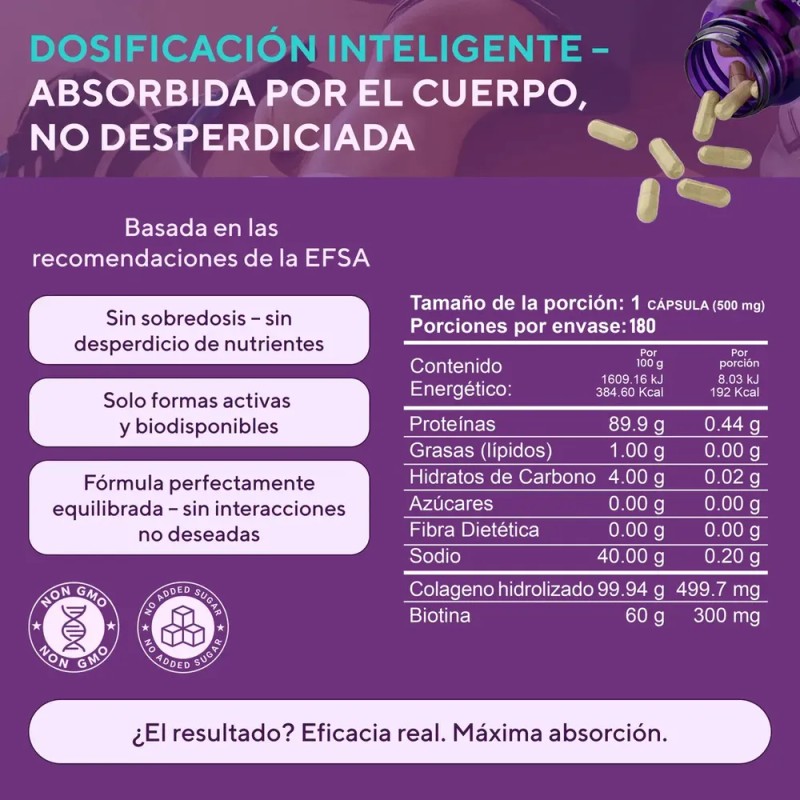 Biotina y Colágeno Hidrolizado, Cápsulas para Cabello, Piel y Uñas,