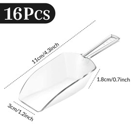 HESTYA 16 Pcs Large Clear Plastic Ice Scoops 9.25 inch Multi Purpose Acrylic Serving Scoops for Candy Buffet, Kitchen Food, Ice Cream, Coffee, Tea Jar, Flour, Wedding Desserts (4.3 Inch)