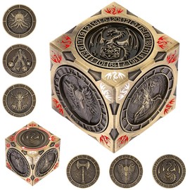 DND Spinner Dice, 7-in-1 Metal Dice Set, 3D Relief Design, DND Polyhedral Rotating Game Dice, D&D Gifts with Dragon Logo Gift Box, RPG, Role Playing Board Game Accessories, Bronze