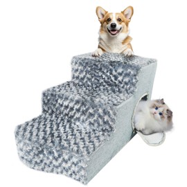RUBLELITIE Pet Stairs for Dogs 3-Step Non-Slip High-Density Foam with Cat Nest Non-Slip Bottom Portable High Bed Couch Pet Steps for Small/Medium/Large Dogs Gray Blue