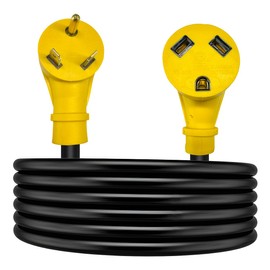 FSTURIOS 10FT 30 Amp RV Extension Cord, Heavy Duty 10/3 Gauge STW Extension Cord with LED Indicator, NEMA TT-30P Male to TT-30R Female Power Extension Cable for RV Trailer Campers (Yellow)
