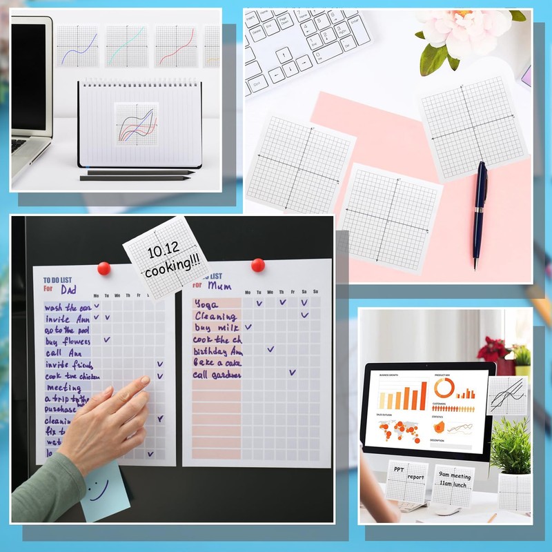 Benvo Graph Paper Sticky Notes Pads 3x3 Inch Math Graph