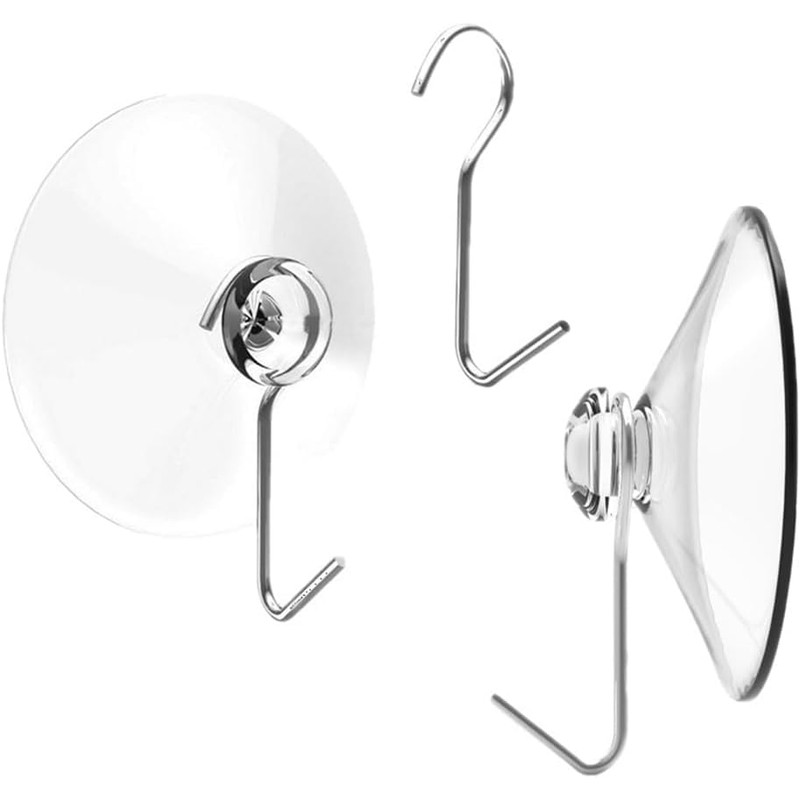 4 Pack Clear Suction Cup Hooks - Strong Adhesive Wall
