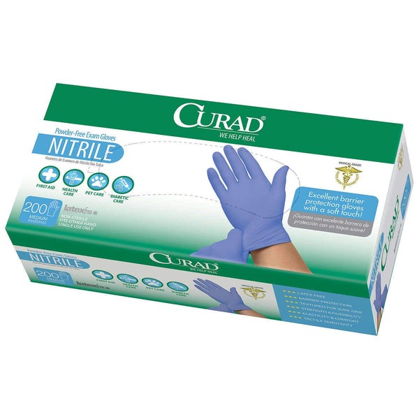 Curad / Medline Powder Free Nitrile Exam Glove/medical Exam Quality Medium 200 Ct