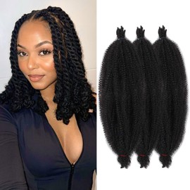 ZRQ 3 Packs Springy Afro Twist Hair For Distressed Soft Locs Pre-Fluffed Wrapping Hair Marley Crochet Braiding Hair 18 Inch Black Spring Twist Synthetic Hair Extension For Women 5 Strands/Pack (1B#)