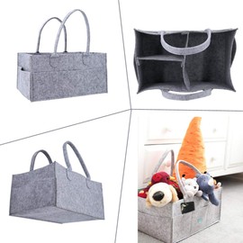 MCUILEE Felt Bag Grey Baby Nappy Caddy Bag, Children's Room Storage Space Piece Foldable Felt Handle Storage Basket Organiser, Storage Space Children's Room Basket Interchangeable Compartments for