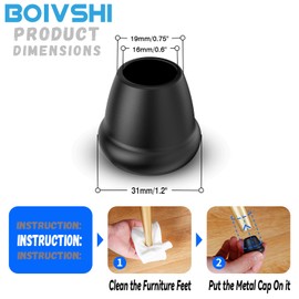Ø16-19mm Metal Chair Leg Floor Protectors - Puncture-Proof Rubber Chair Leg Caps - 16 Pcs Round Black Covers - Small Rubber Feet Tips Ferrule Stopper