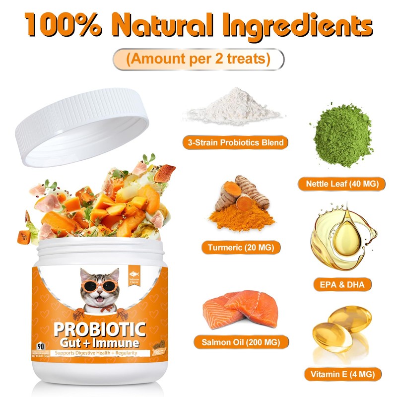 Daily Probiotics for Cats - 90 Salmon Flavored Soft Chews