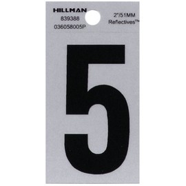 Hillman 839388 2-Inch Black on Silver Reflective Square-Cut Mylar House, Number 5