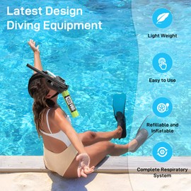 Mini Scuba Tank with Snorkel Mask 0.5L Inflatable Scuba Tank with Full Face Diving Mask Pony Bottle Backup Diving Air Tank Suits for Recreational Snorkeling Shallow Dive,A-Green