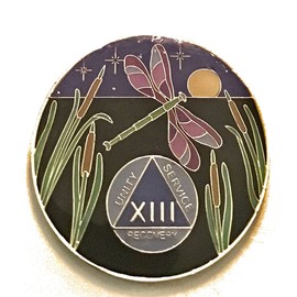 13 Year The Dragonfly Promises AA Medallion Alcoholics Anonymous Chip, Token, Coin, Purple Y