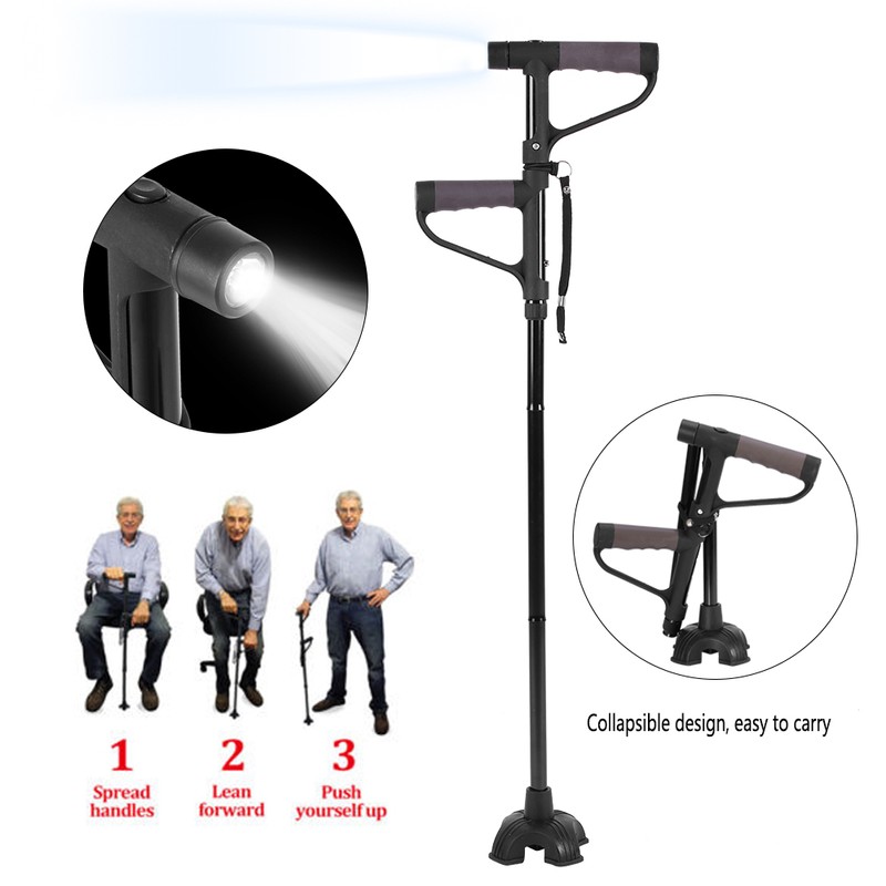 Retractable Collapsible Anti slip Double T handle Walking Stick with