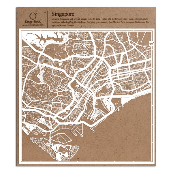 Singapore Paper Cut Map White 30x30 cm Paper Art