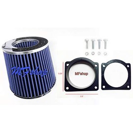 Performance 3.5" Air Filter with Mass Air Flow MAF Sensor Adapter & Screws for 1996 Ford F350 F-350 with 4.9L Inline-6 Engine (Blue Filter)