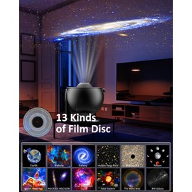 Star Projector Galaxy Night Light with 4K Replaceable 13 Film Discs, 360 Rotating Timed Planetarium for Kids, Home Theater, Ceiling, Room Decoration