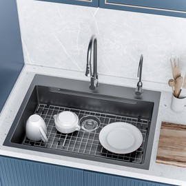 Large Sink Rack 28.4" X 14.3",Metal Sink Protector for Kitchen Sink with Strainer,Stainless Steel Sink Grid for Bottom of Sink,Sink Grate with Corner Radius 0.5" and Rear Drain for Single Bowl,1 pack