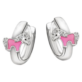 CLEVER SCHMUCK Silver Mini Children's Creole Earrings Diameter 10 mm with Pony Painted Pink and Several Small Zirconia Stones Shiny 925 Sterling Silver, Shiny, partly pink-pink lacquered, Zircon