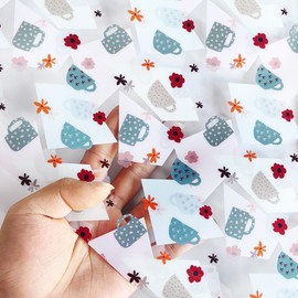 HYANG Beverage Cup TPU Fabric Clear Jelly Vinyl Roll: 30cm x 135cm TPU Fabric For Making Handbags, Earrings, DIY Projects (Tea Cup)