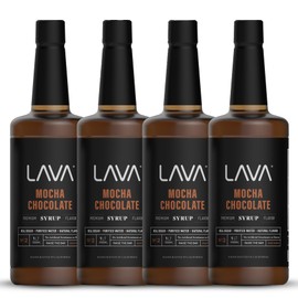 (4-Pack) LAVA Premium Mocha Chocolate Syrup, Chocolate Coffee Sweetener, 33.8oz (1-Liter), Made with 100% Sugar, No Artificial Sweeteners, Flavors, or Colors.