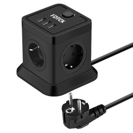 FDTEK Steckdosenwürfel mit 3 USB-A (5V/3.1A) Steckdosenleiste mit Schalter 4-Fach Cube Mehrfachsteckdose (2500W/10A) Mehrfachstecker mit 1,8m Verlängerungskabel USB Steckdose für Zuhause und Reise