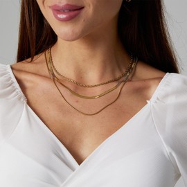Amicon Gold Necklace for Women, 14k Gold Plated Layering Necklaces Dainty Gold Necklace Chunky Thin Herringbone Chain Choker Necklace for Women