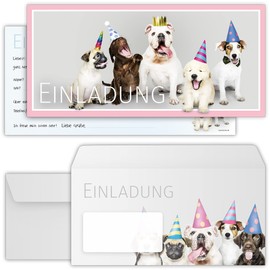 BeriluDesign Dogs Invitation Cards for Birthdays - For Girls, Boys, Children & Adults - Invitation Cards with Envelopes for Children’s Birthday Parties (German Language)