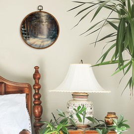 BCUANGD Winter Round Wall Art Decor - Vintage Winter Landspace Wall Art Canvas Frame Artwork Prints, Rustic Xmas Holiday Cottage Round Wall Hanging Decorations for Home Farmhouse Bedroom, 10"x10"