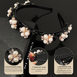 4 diademas de moda con diamantes de imitación de doble flequillo para peinado, diademas de doble capa con clips de cuentas, accesorios para el cabello para mujeres y niñas y bodas