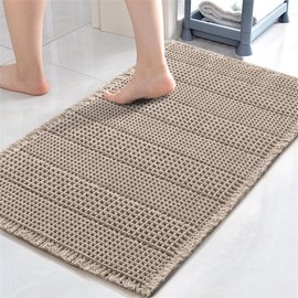 LINGKY Bath Mat Non Slip Anti Mould 60x90 cm - Khaki Waffle Bathroom Mat Extra Soft & Comfortable Bathmat Machine Washable Super Water Absorption Shower Mat