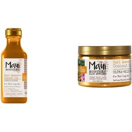 Maui Moisture - Acondicionador de Aceite de Coco Curl Quench + Sin Silicona, 13 Onzas y Smoothie Curl Quench + Coconut Oil, 12 Onzas, Crema de Peinado Cremosa para Rizos Gruesos