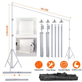 6.5 X 10ft Heavy Duty Photography Backdrop Support Stand Set Adjustable Photo Video Studio Backdrop Backgroundcolor: Silver Color