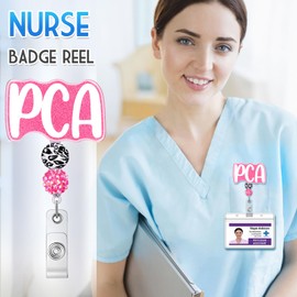 Plifal PCA Badge Reel Holder Retractable with ID Clip for Nurse Nursing Name Tag Card Cute Personal Care Assistant White Alligator Clip Hospital Work Accessories