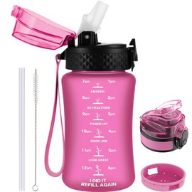 GOPPUS 350ml/12oz Kids Water Bottles With Straw Toddler Drinks Bottle for School Leakproof Children's Bottle with Time Marking Small Bottle BPA free Tritan Sport Bottle Juice Bottles for Girls Boys
