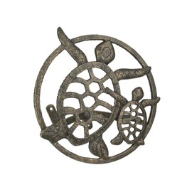 Bronze Sea Turtle Cast Iron Hose Holder: Decorative Wall-Mounted Garden Hose Hanger - Nautical Outdoor Decor Accentuating Your Space with Coastal Elegance