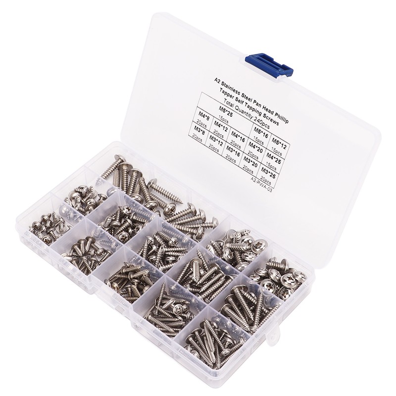 240Pcs Self Tapping Screws Cross Pan Head Stainless Steel M3