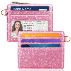 Simikol Slim Minimalist Front Pocket RFID Blocking Credit Card Holder Small Wallet Cute Card Cases for Women,Glitter Peach