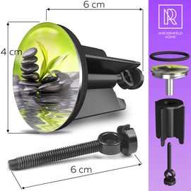 M. ROSENFELD HOME Universal Sink Plug 40 mm with Zen Stones Motif - Zen Stones Chrome Drain Plug - Made of Brass, Universal with Rubber for Bathroom Sinks and Bidets - Eccentric Plug