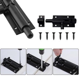 Pack of 4 Door Bolts, Deadbolt Lock, Door Lock with Screws, Small Door Bolt with Screws for Garden Gate, Bathroom, Shed, Toilet (Black)