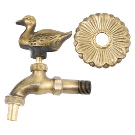 AERZETIX - C62128 - Wall-Mounted Sink Tap 1/2 Inch "Duck" Sink Tap with Antique Retro Decoration Handle - Fountain Ornament Bathroom Vintage Garden Tap - Antique Brass