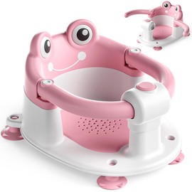 Baby Bath Seat for Babies 6 Months & Up - Toddler Bath Seats for Baby Sitting Up with 4 Suction Cups & Soft Cushion, Non-Slip Infants Shower Bathtub Chair for Newborn Girls, Pink