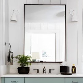 Rectangle Wall Mirror 30x48, Black Bathroom Mirror 30 x 48 inch, Metal Framed Wall Mirror, Large Vanity Mirror 30 by 48, Modern Wall Mounted Mirrors for Hallway, Livingroom, Bedroom