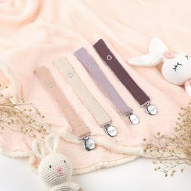 Correa de clip para chupete para bebé, unisex, para 4 unidades, juego de regalo con colores lisos neutros; clips de chupete de lino suave; correa de tela con clip que mantiene los chupetes y mordedores en su lugar (rosa