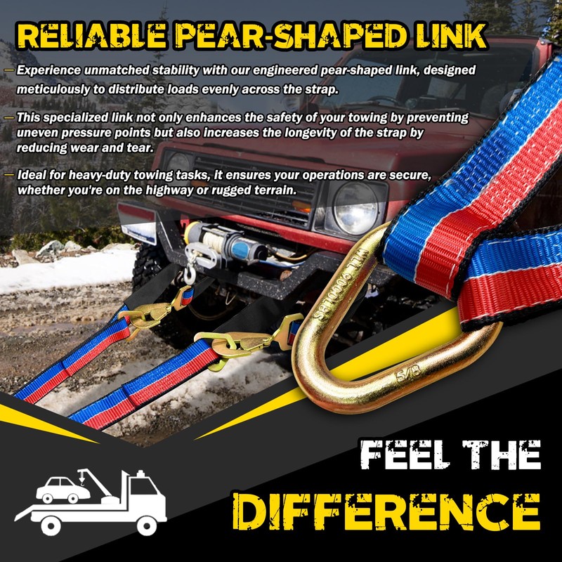 FITHOIST V-Bridle Tow Strap(Red&Blue) 2" x 6' with Snap Hooks,
